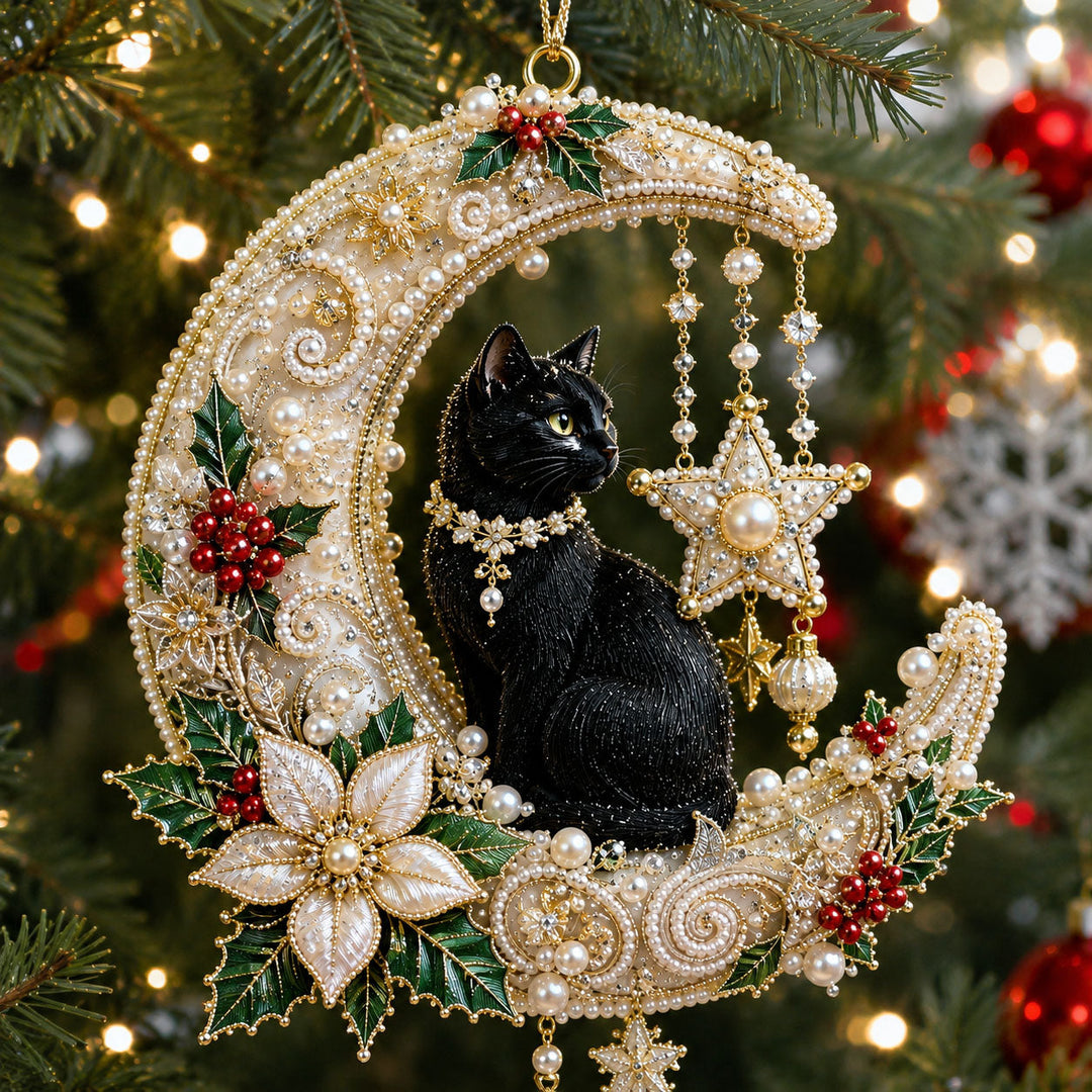 Black Cat Christmas Moon Christmas Mica Ornament GFTOHNL2655