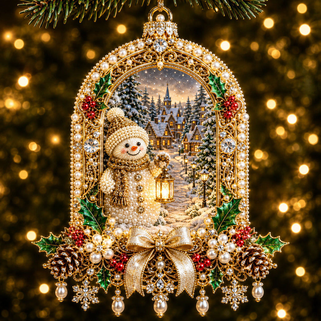 Snowman Christmas Village Christmas Mica Ornament