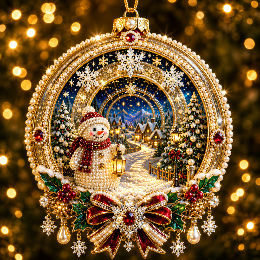 Snowman Christmas Village Christmas Mica Ornament