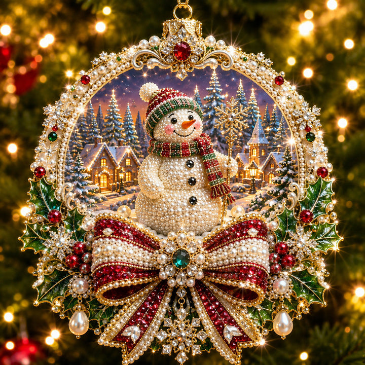 Snowman Christmas Village Christmas Mica Ornament