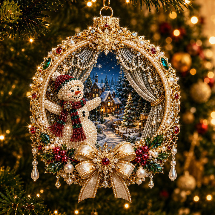 Snowman Christmas Village Christmas Mica Ornament