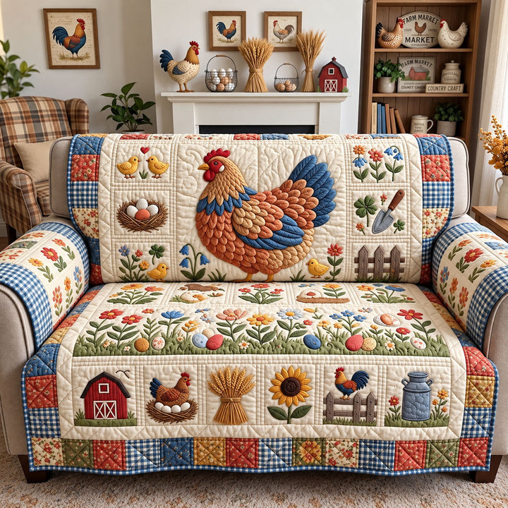 Hen And Chicks Farm Quilted Sofa Cover GFTOHNL3585