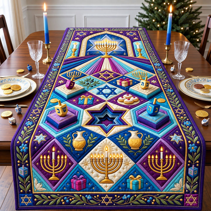 Hanukkah Festival Mosaic Quilted Table Runner GFTOHNL3659
