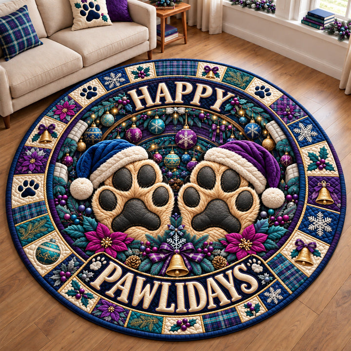 Happy Pawlidays Christmas Quilted Round Mat GFTOHNL4862