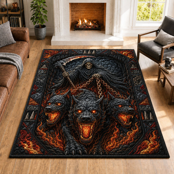 Cerberus Hellhound Grim Reaper Fire Area Rug GFTOHNL893