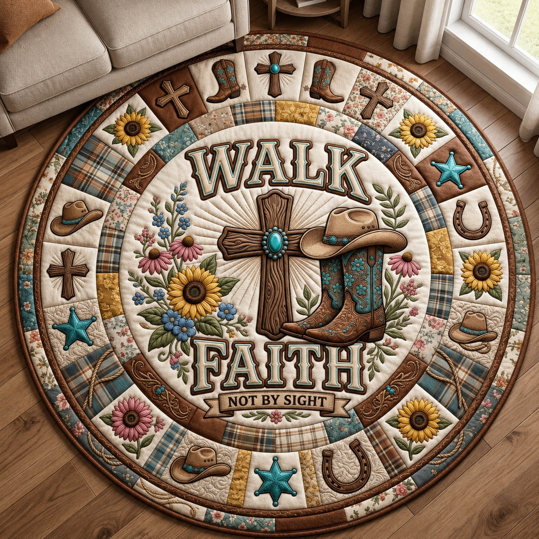 Walk By Faith Not By Sight Quilted Round Mat GFTOLAN1164