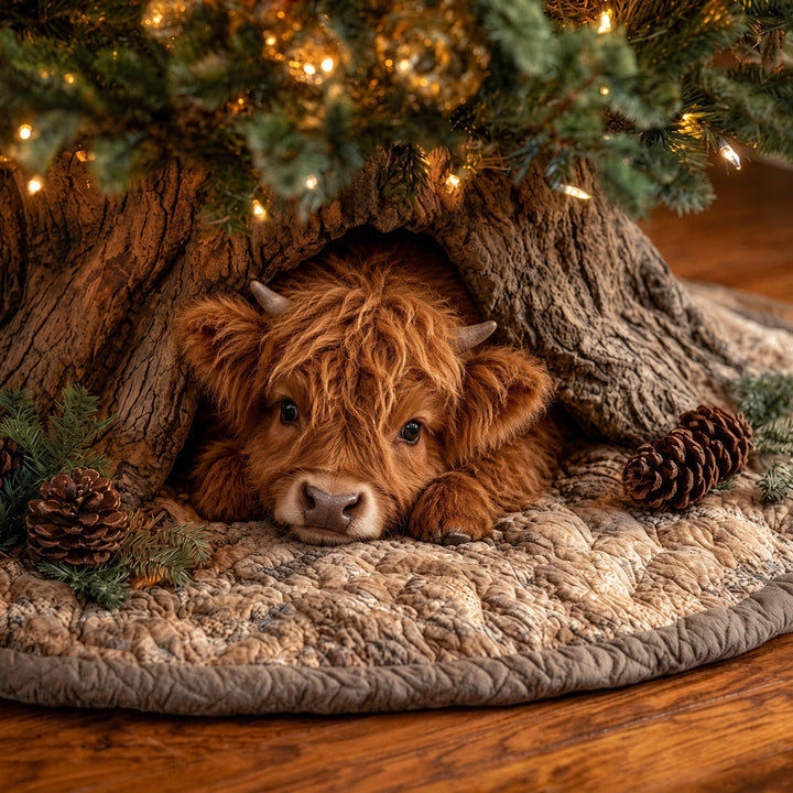 Highland Cow Den Quilted Tree Skirt