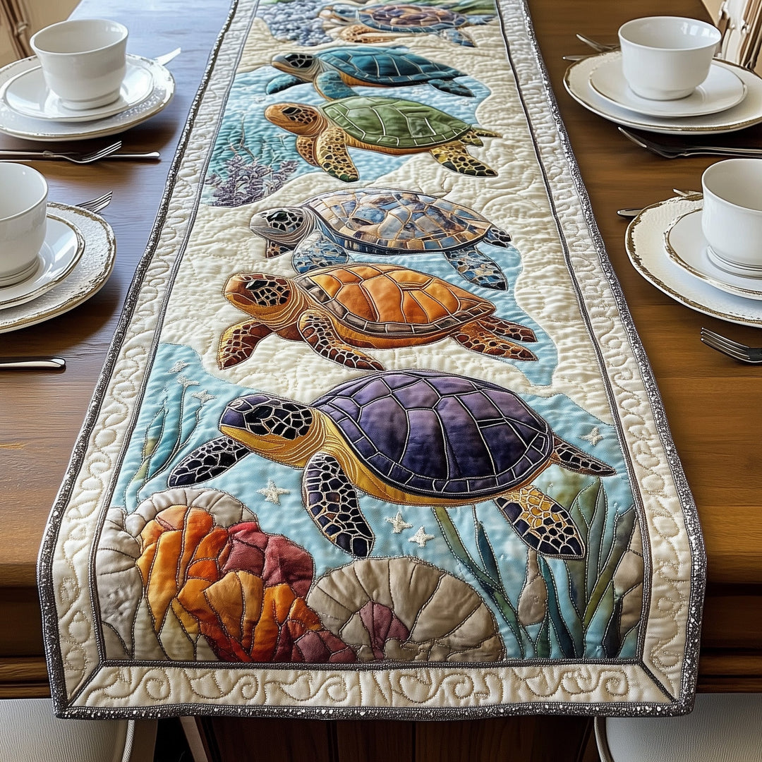 Cheerful Turtle Quilted Table Runner GFTONL3549