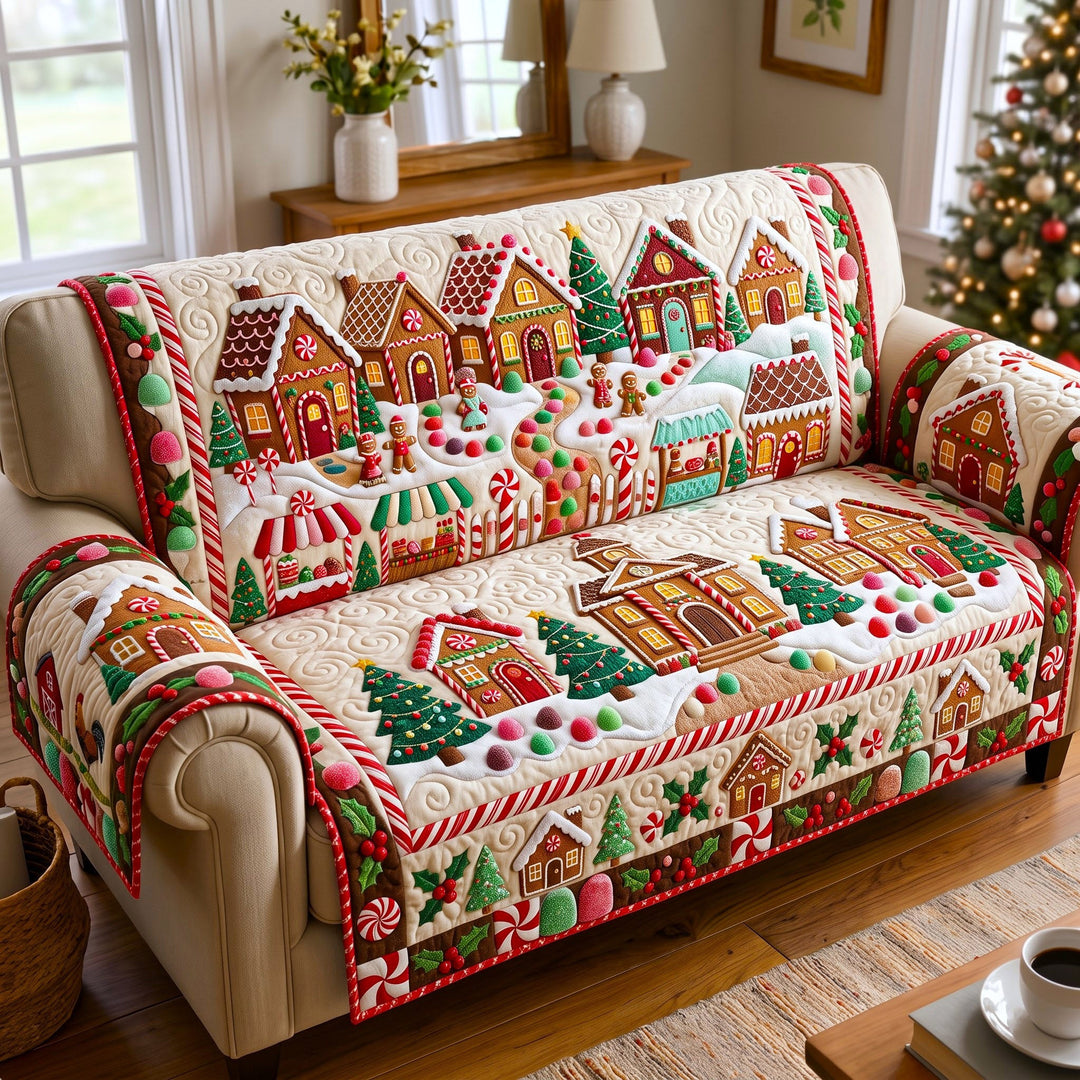 Christmas Village Quilted Sofa Cover GFTONMU3122