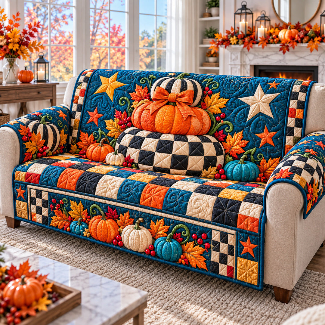 Pumpkin Rustic Patch Quilted Sofa Cover GFTONPT1617