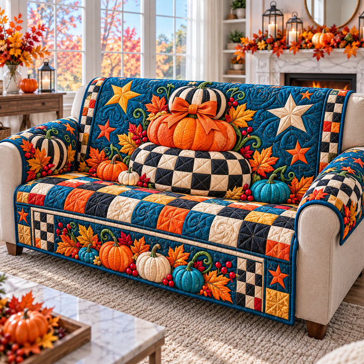 Pumpkin Rustic Patch Quilted Sofa Cover GFTONPT1617