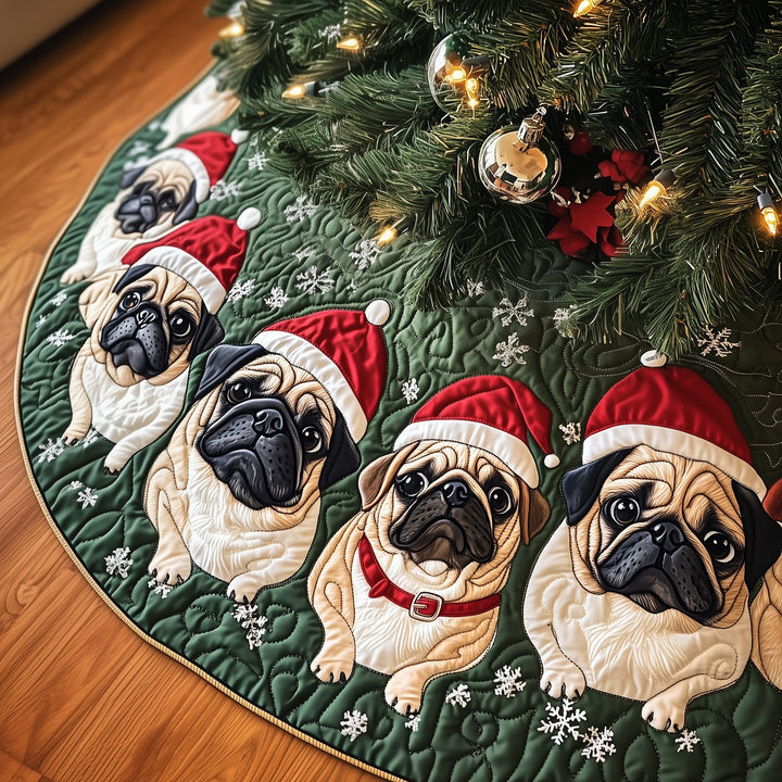 Festive Pugs Quilted Tree Skirt