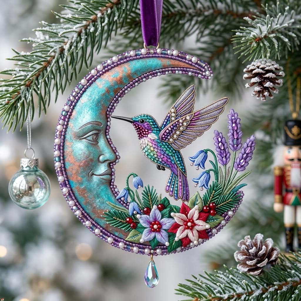 Frosted Floral Crescent Christmas Mica Ornament GFTONTD2260