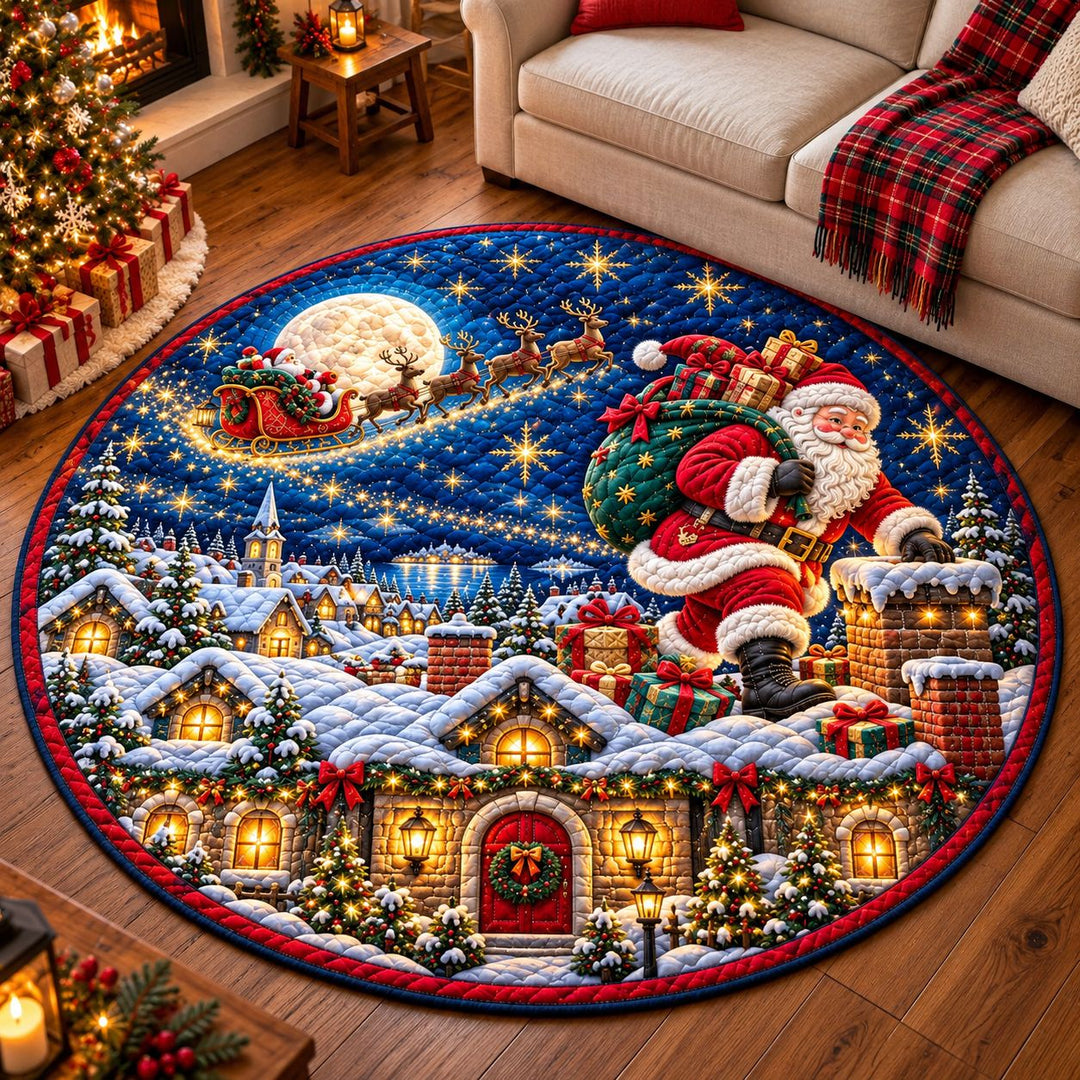 Santa Rooftop Delivery Quilted Round Mat