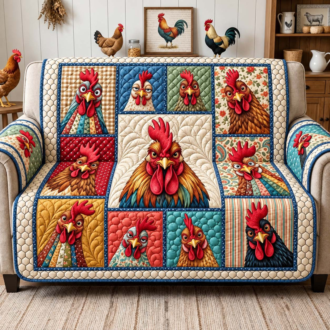 Funny Chicken Portraits Quilted Sofa Cover GFTONTD3572