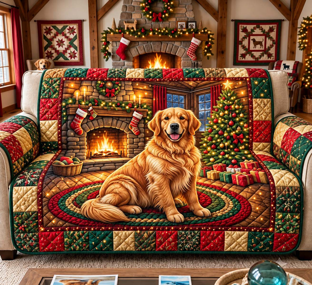 Christmas Golden Joy Quilted Sofa Cover GFTONTD3684