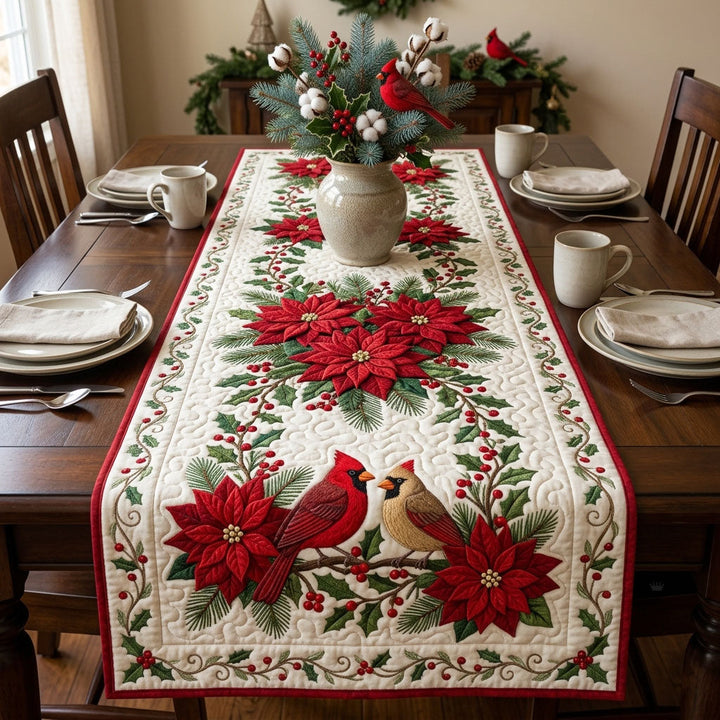 Red Cardinal Poinsettia Quilted Table Runner GFTOPND1552