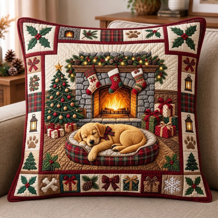 Sleeping Golden Puppy Quilted Pillow Case GFTOPND2990 C2