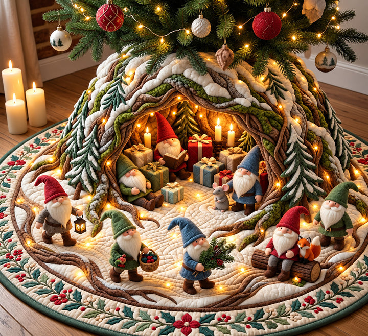 Nordic Gnome Forest Quilted Tree Skirt
