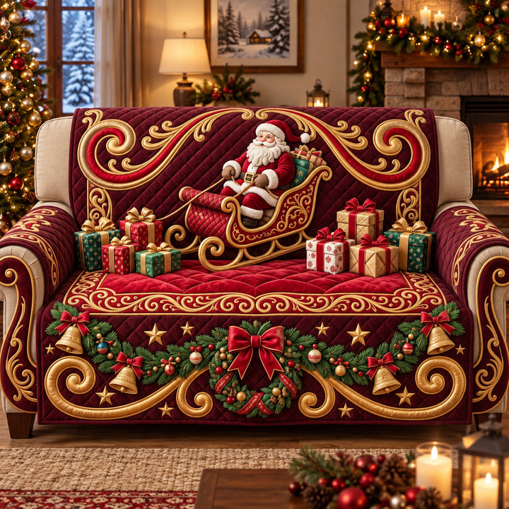 Santa Sleigh Quilted Sofa Cover