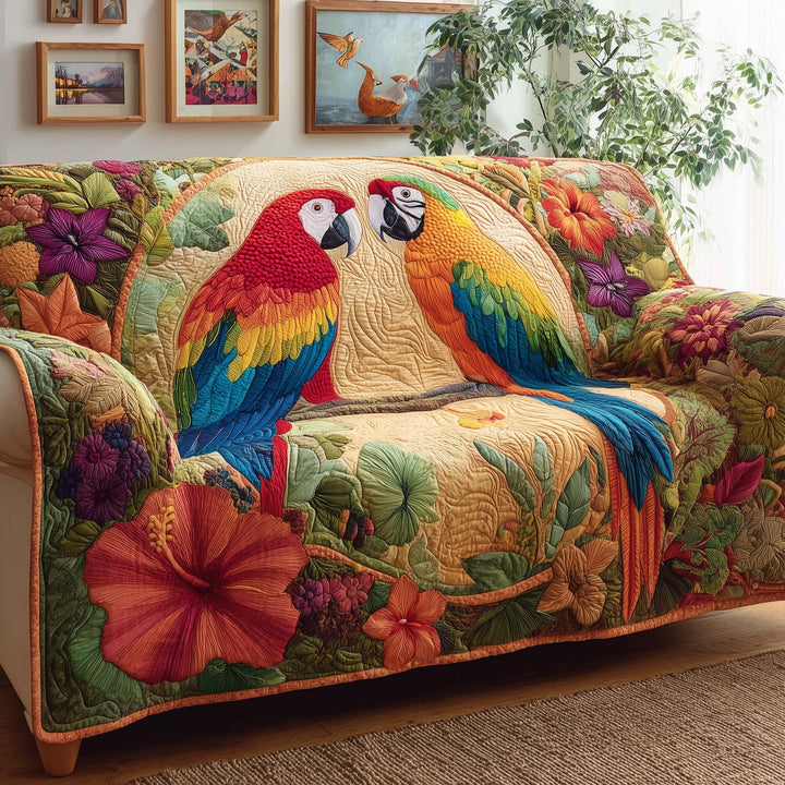 Tropical Parrots Quilted Sofa Cover GFTOQM1598