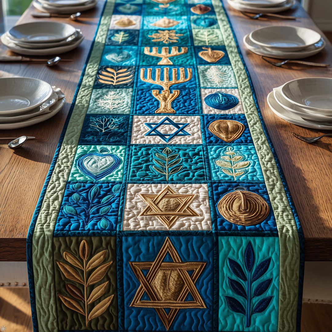 Golden Menorah Quilted Table Runner GFTOQM2903