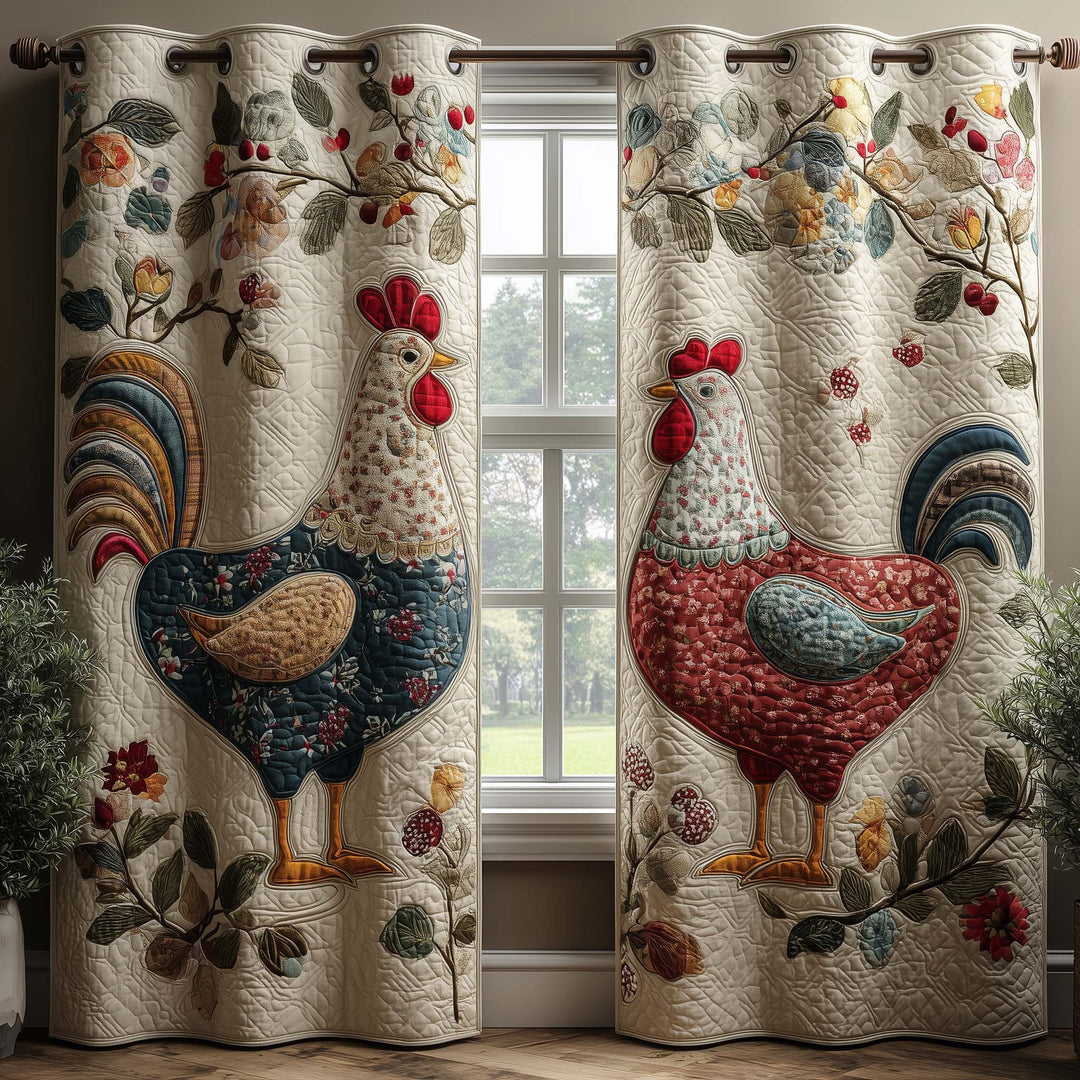 Folk Chicken Quilted Curtains GFTOQM3022