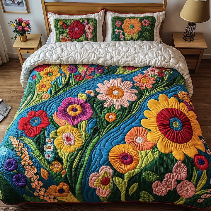 Flowers Flow Quilted Duvet Cover Set GFTOTG238