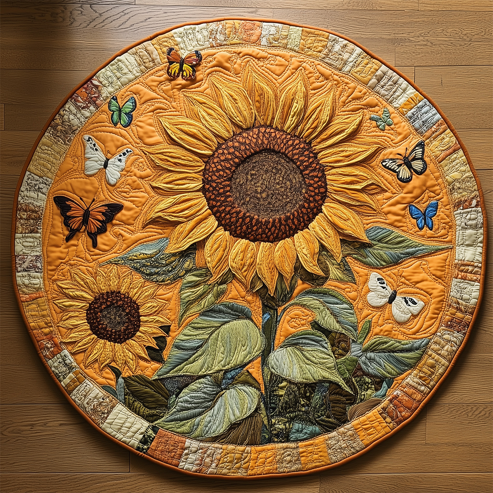Sunflower Butterfly Quilted Round Mat GFTOTL2247