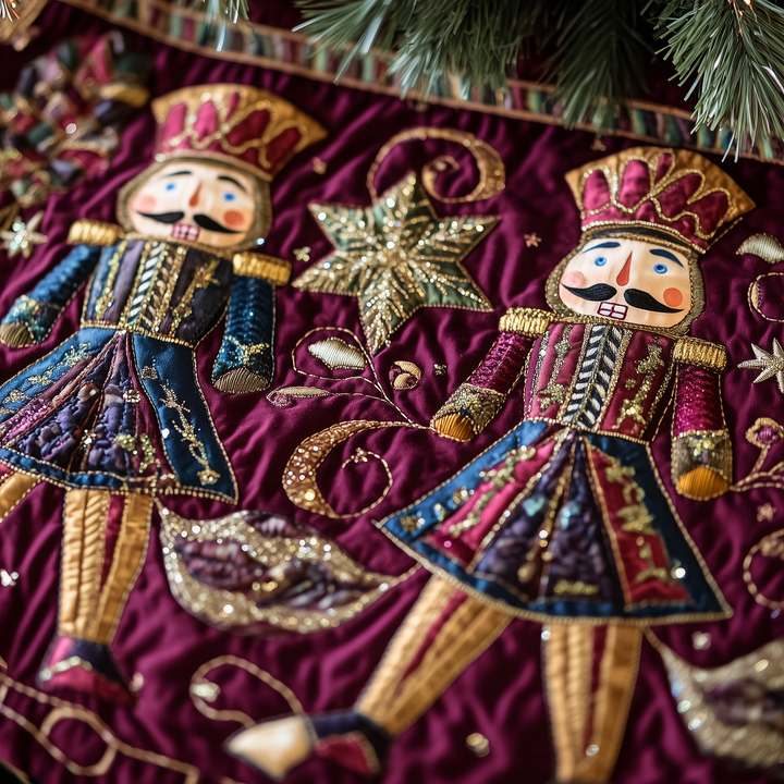 Burgundy Nutcrackers Quilted Tree Skirt