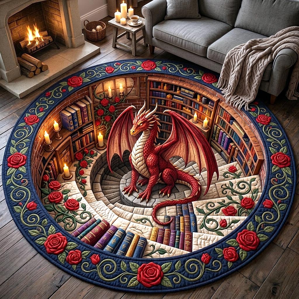 Dragon Book Nook Quilted Round Mat GFTOTP21333
