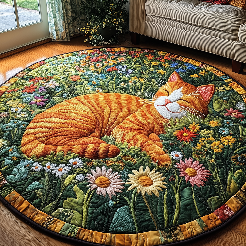 Sleepy Cat Quilted Round Mat GFTOTP3029