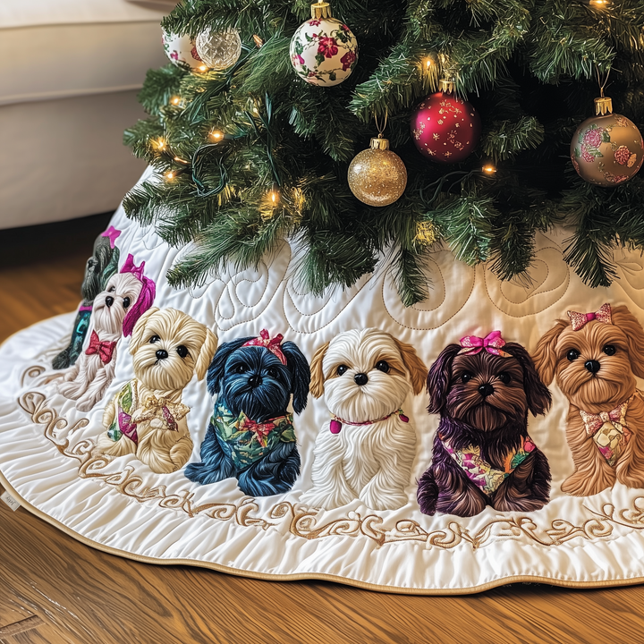Adorable Christmas Shih Tzu Quilted Tree Skirt