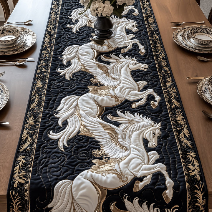Elegant White Horse Quilted Table Runner GFTOTP8514