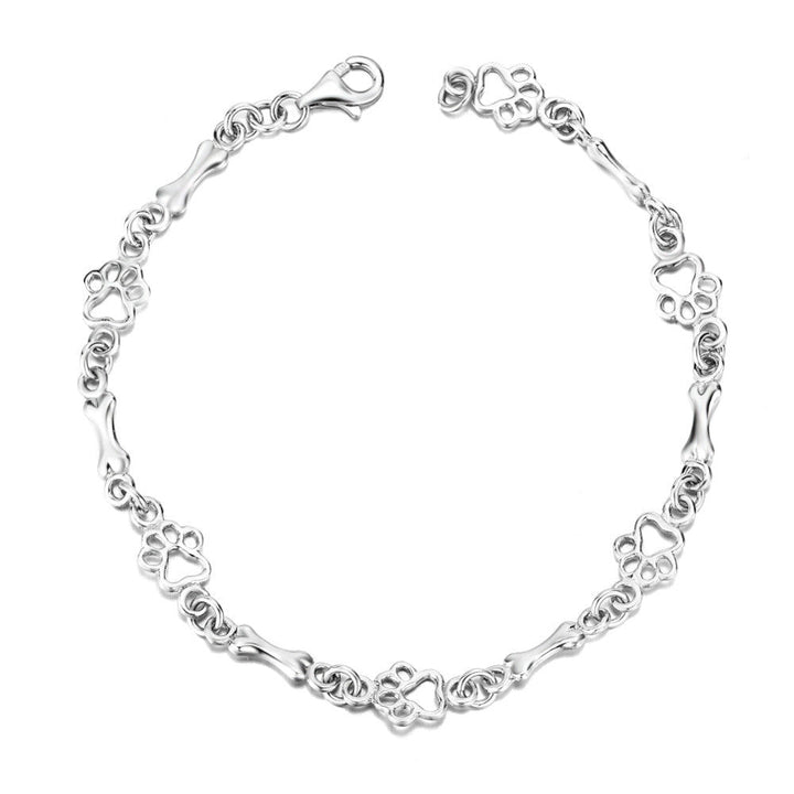 Solid Silver Bracelet with Dog Paw & Bone Charms