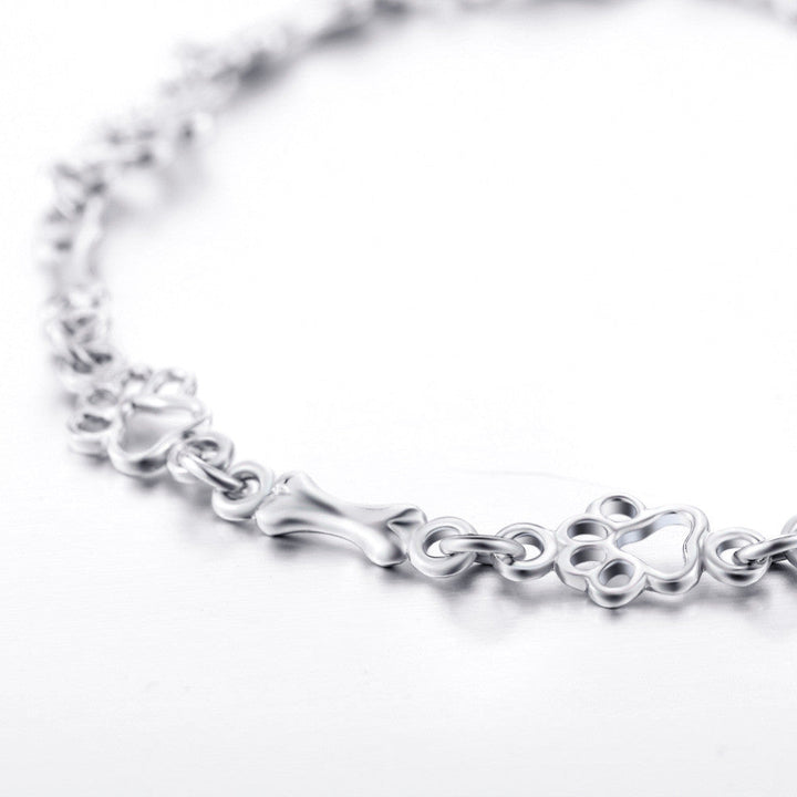 Solid Silver Bracelet with Dog Paw & Bone Charms