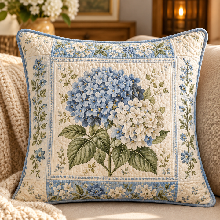 Blue Hydrangea Quilted Pillow Cover QV79QLTPLC1