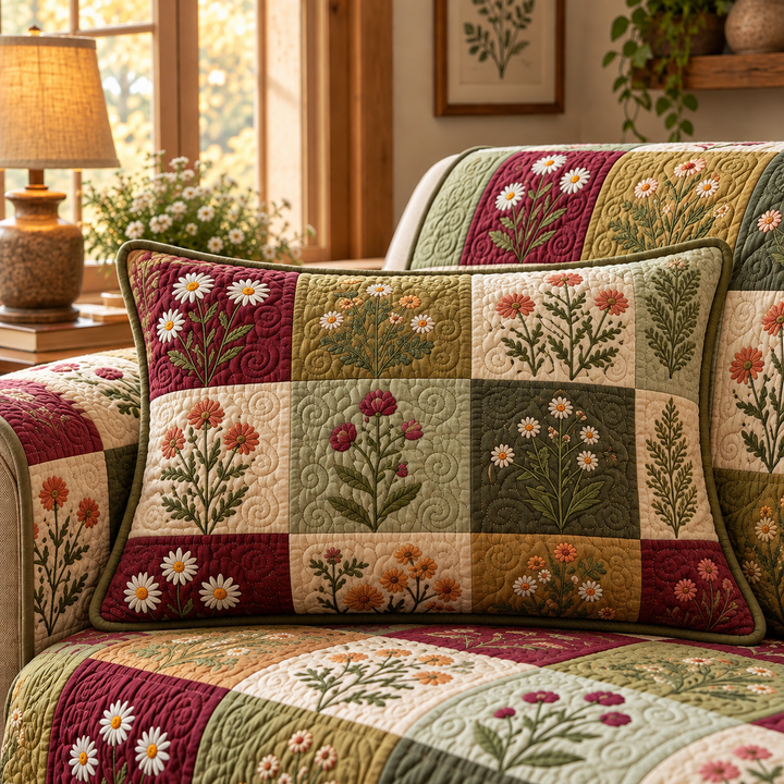 Vintage Patch Meadow Quilted Pillow Cover QV12QLTPLC