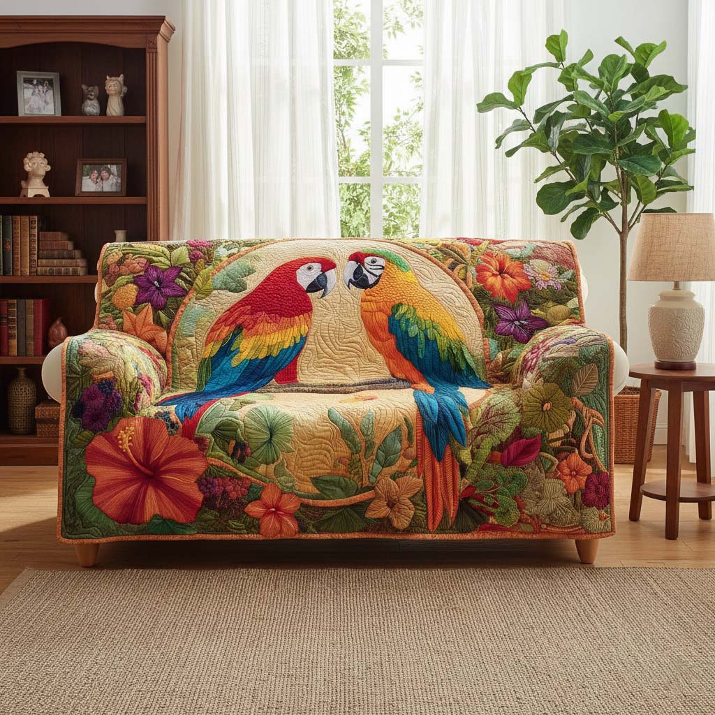 Tropical Parrots Quilted Sofa Cover GFTOQM1598