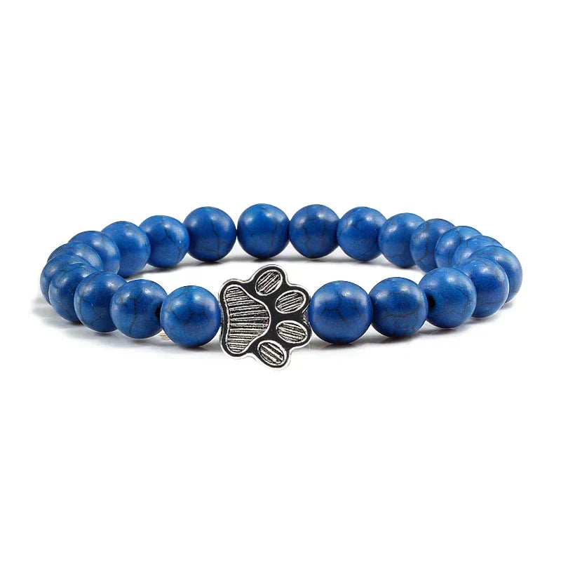 Natural Stone Bracelet with Paw Pendant – Elastic Beaded Bracelet for Men & Women