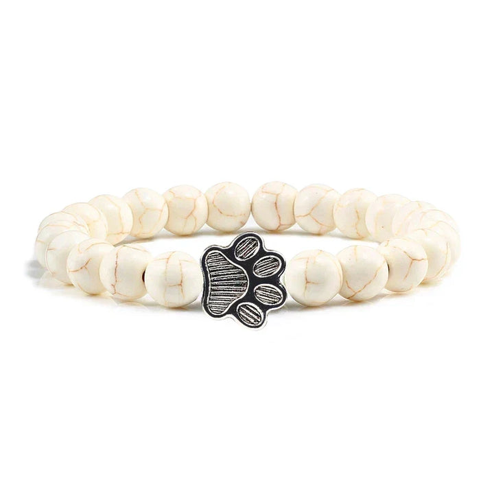 Natural Stone Bracelet with Paw Pendant – Elastic Beaded Bracelet for Men & Women