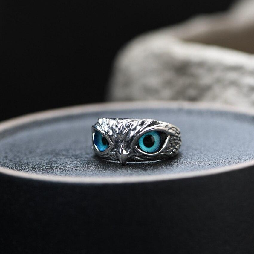 Adjustable Lucky Owl Ring in Silver with Opal