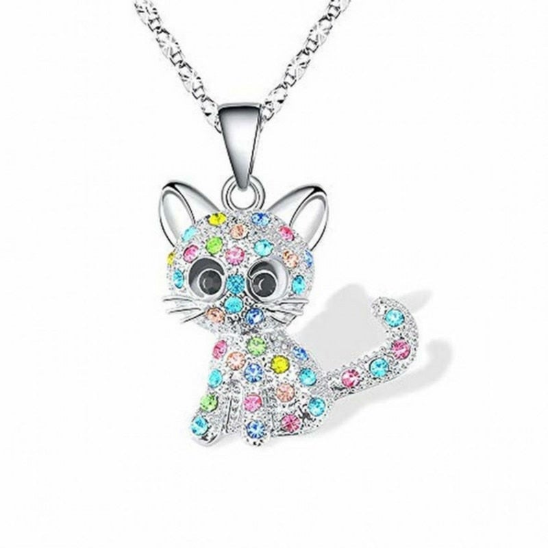 Baby Cats Necklace with Colourful Zirconia in Silver