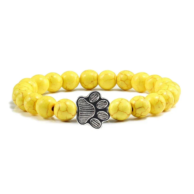 Natural Stone Bracelet with Paw Pendant – Elastic Beaded Bracelet for Men & Women