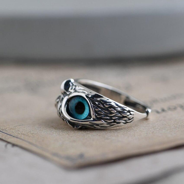 Adjustable Lucky Owl Ring in Silver with Opal