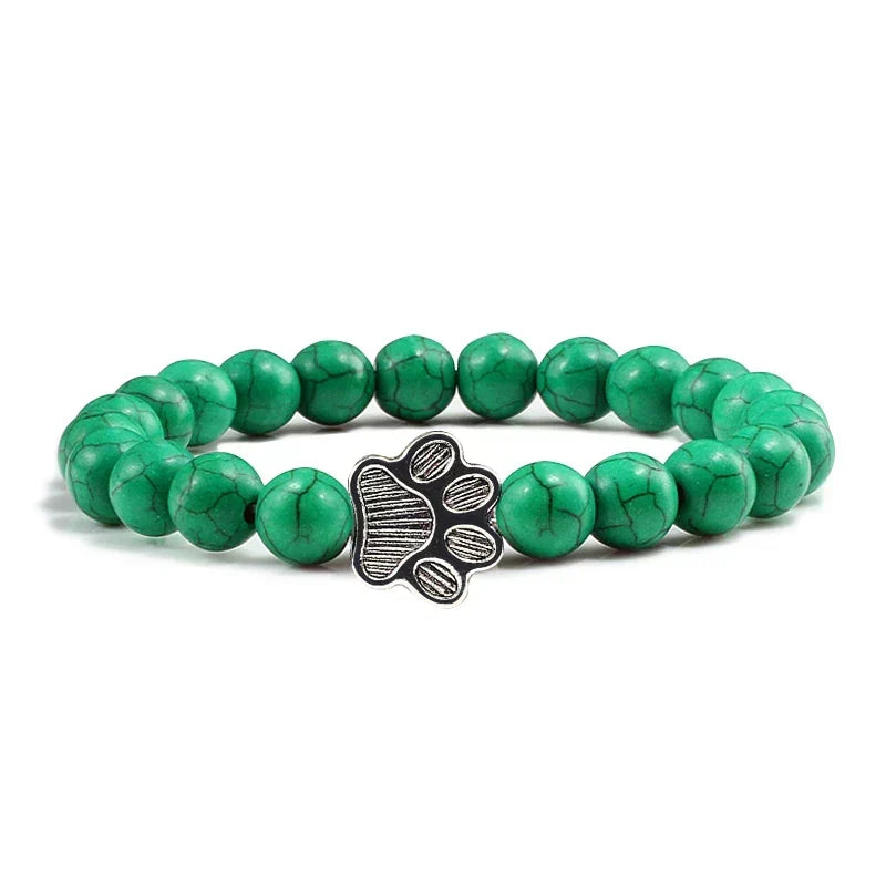 Natural Stone Bracelet with Paw Pendant – Elastic Beaded Bracelet for Men & Women