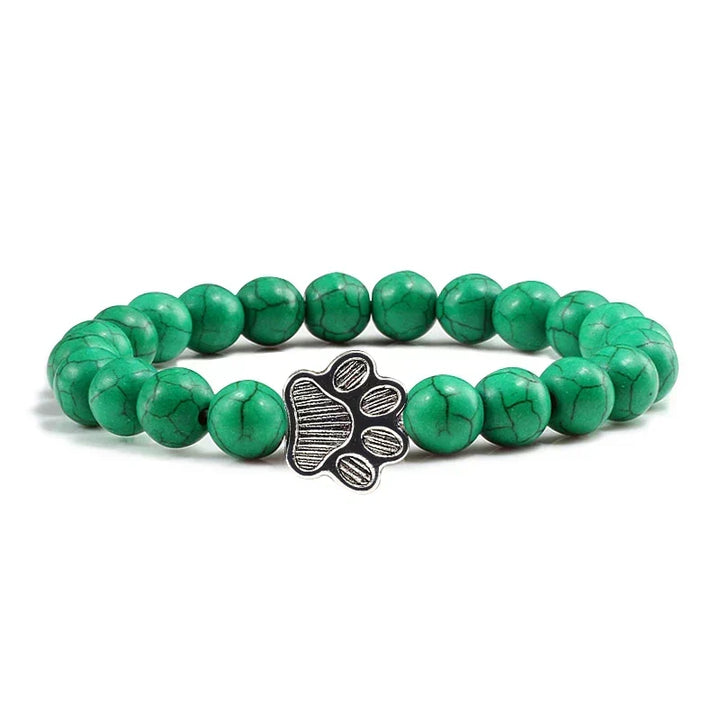 Natural Stone Bracelet with Paw Pendant – Elastic Beaded Bracelet for Men & Women