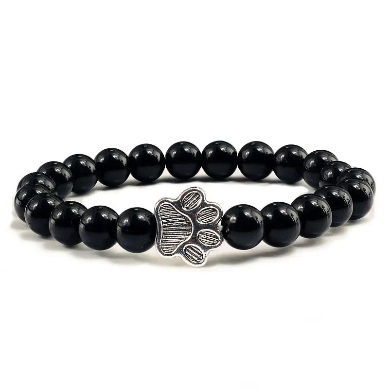 Natural Stone Bracelet with Paw Pendant – Elastic Beaded Bracelet for Men & Women