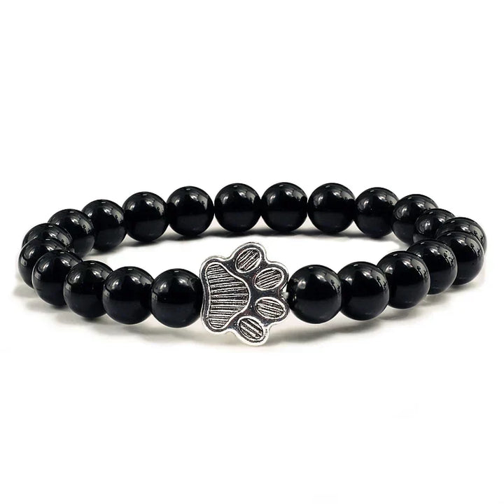 Natural Stone Bracelet with Paw Pendant – Elastic Beaded Bracelet for Men & Women