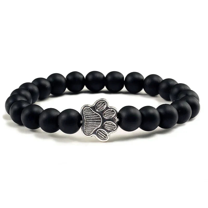 Natural Stone Bracelet with Paw Pendant – Elastic Beaded Bracelet for Men & Women